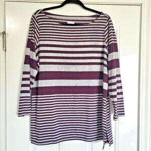 Sunday Size 1X Gray Burgundy Striped Knit Tunic Top Long Sleeve Classic Career